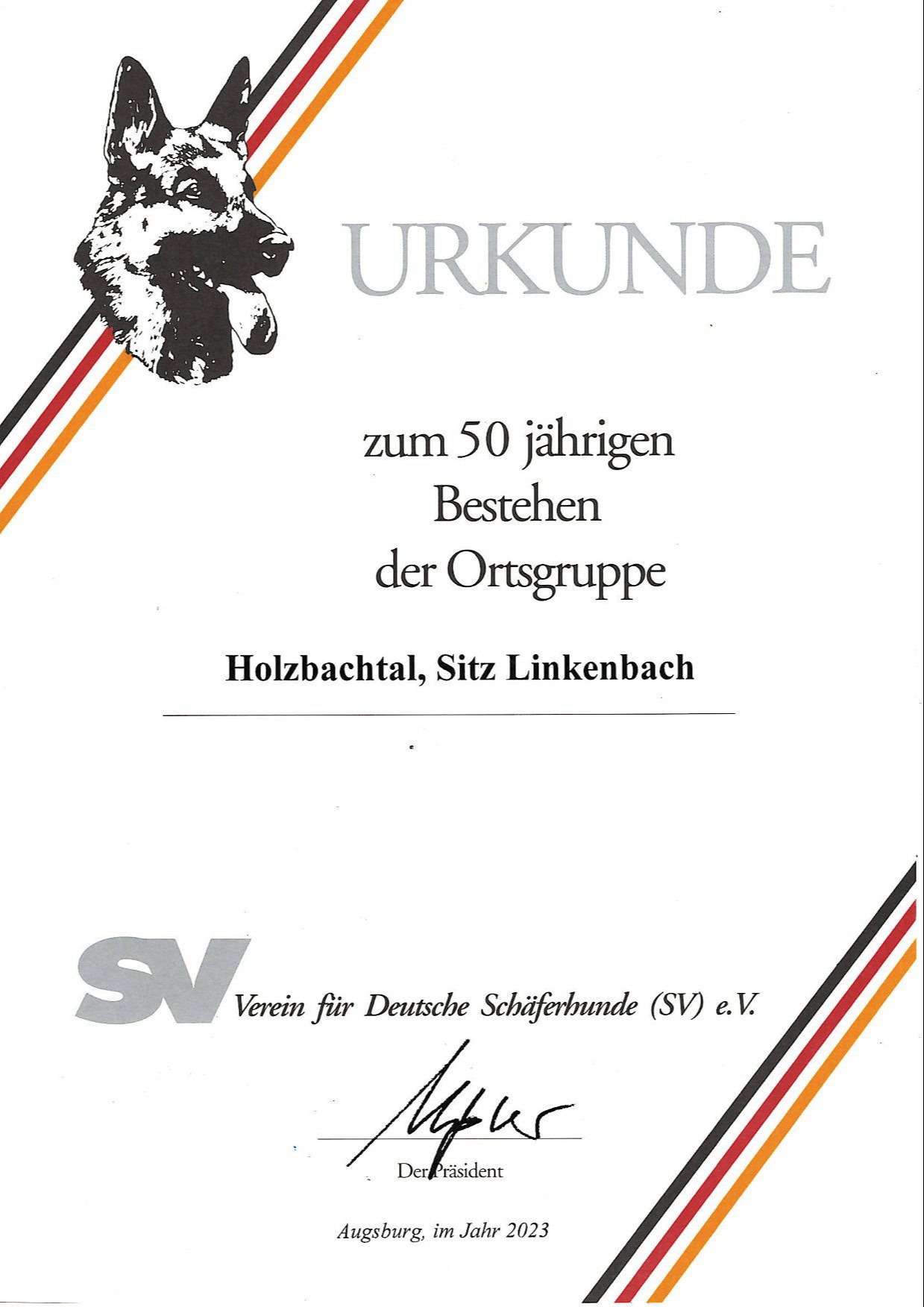 SVOG Holzbachtal Linkenbach 50Jahre Urkunde